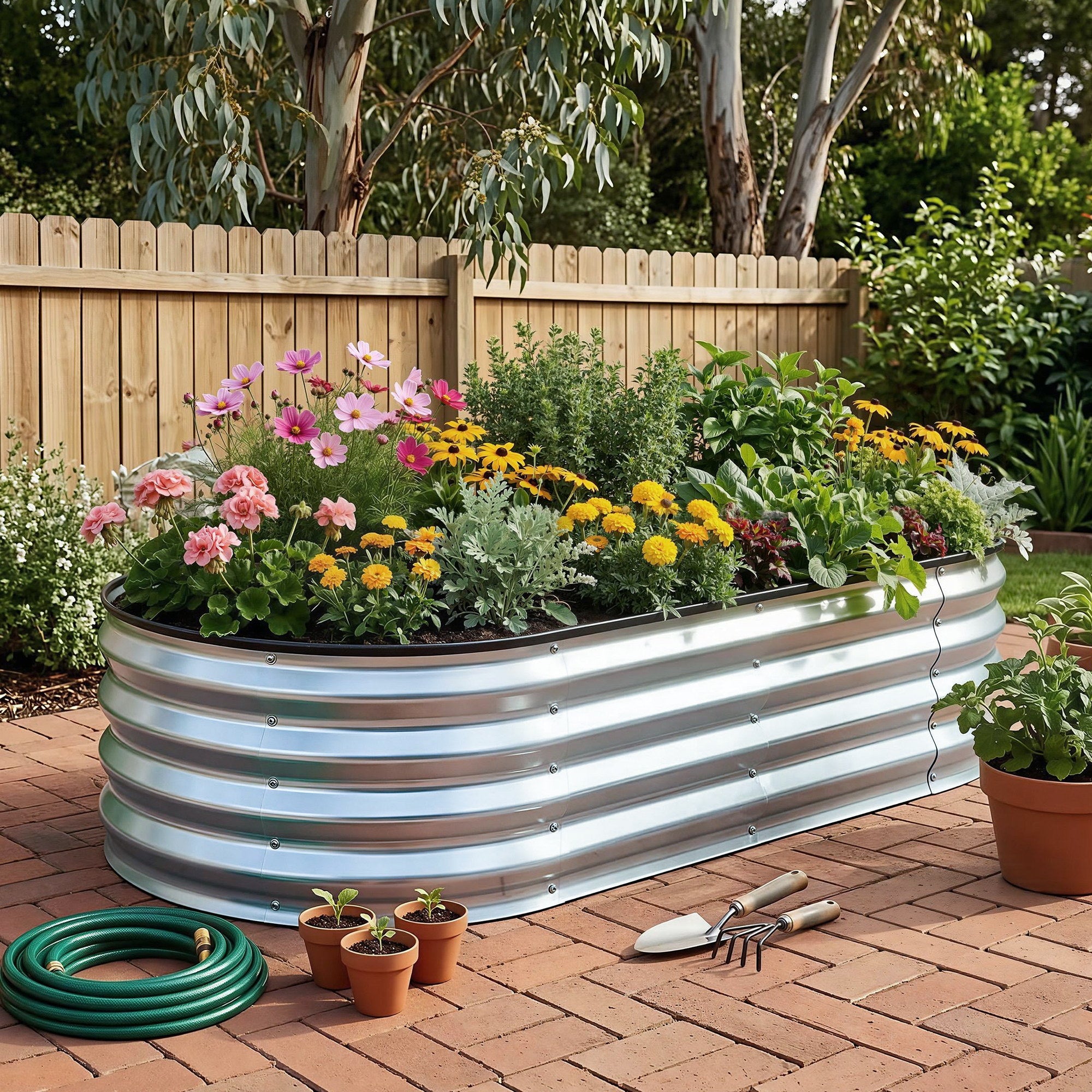 Raised Garden Bed Galvanised Oval Metal Planter Box Large Outdoor 120x60x30cm Silver - Home & Garden > Garden Beds > Garden Beds & Planters - Rivercity House & Home Co. (ABN 18 642 972 209) - Affordable Modern Furniture Australia