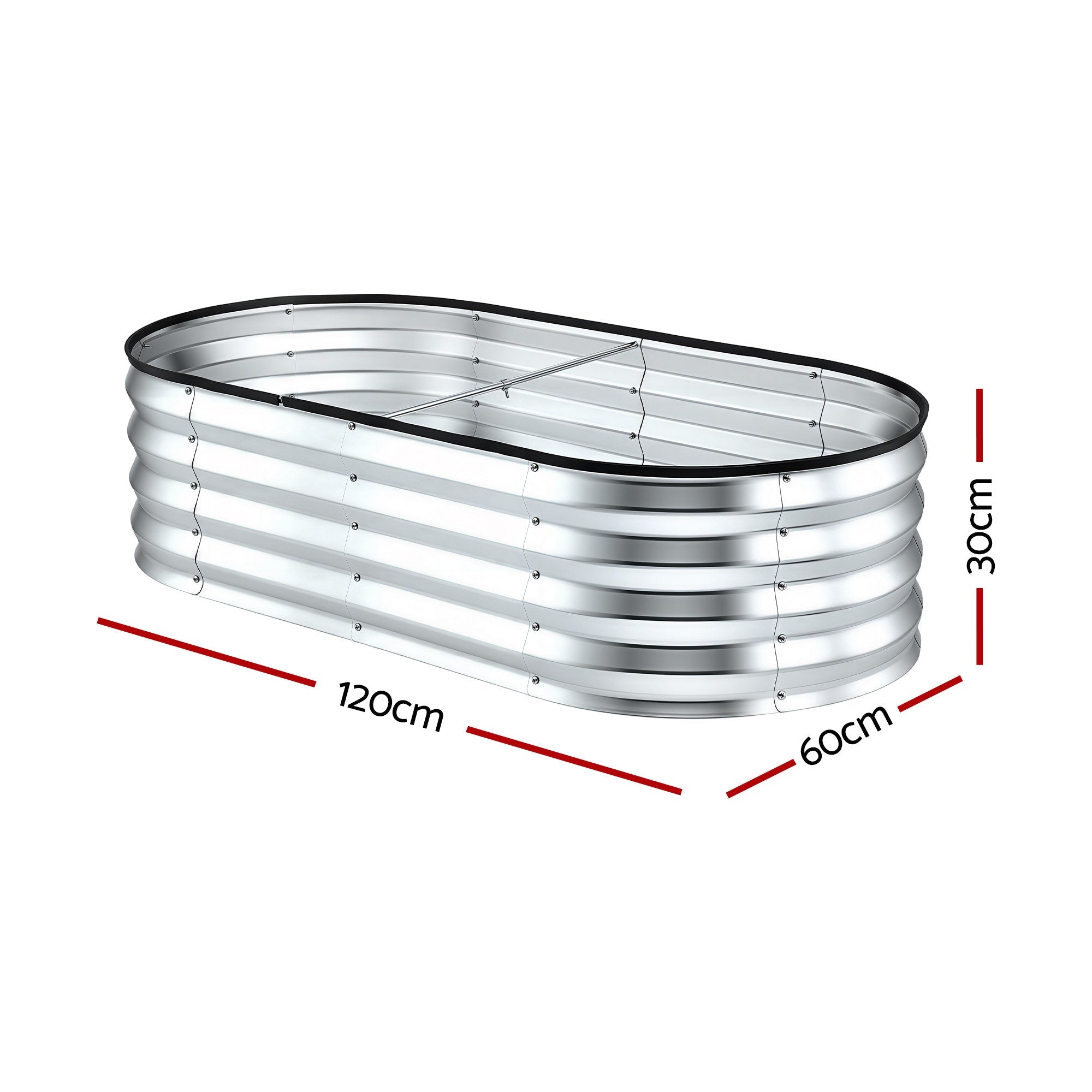Raised Garden Bed Galvanised Oval Metal Planter Box Large Outdoor 120x60x30cm Silver - Home & Garden > Garden Beds > Garden Beds & Planters - Rivercity House & Home Co. (ABN 18 642 972 209) - Affordable Modern Furniture Australia