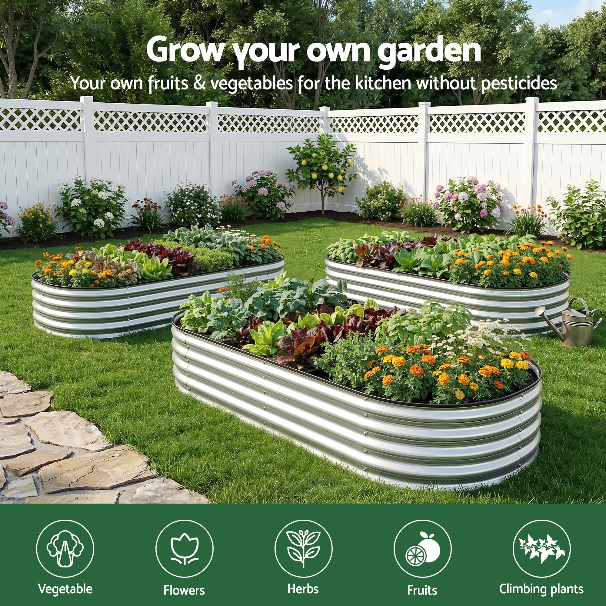 Raised Garden Bed Galvanised Oval Metal Planter Box Large Outdoor 120x60x30cm Silver - Home & Garden > Garden Beds > Garden Beds & Planters - Rivercity House & Home Co. (ABN 18 642 972 209) - Affordable Modern Furniture Australia