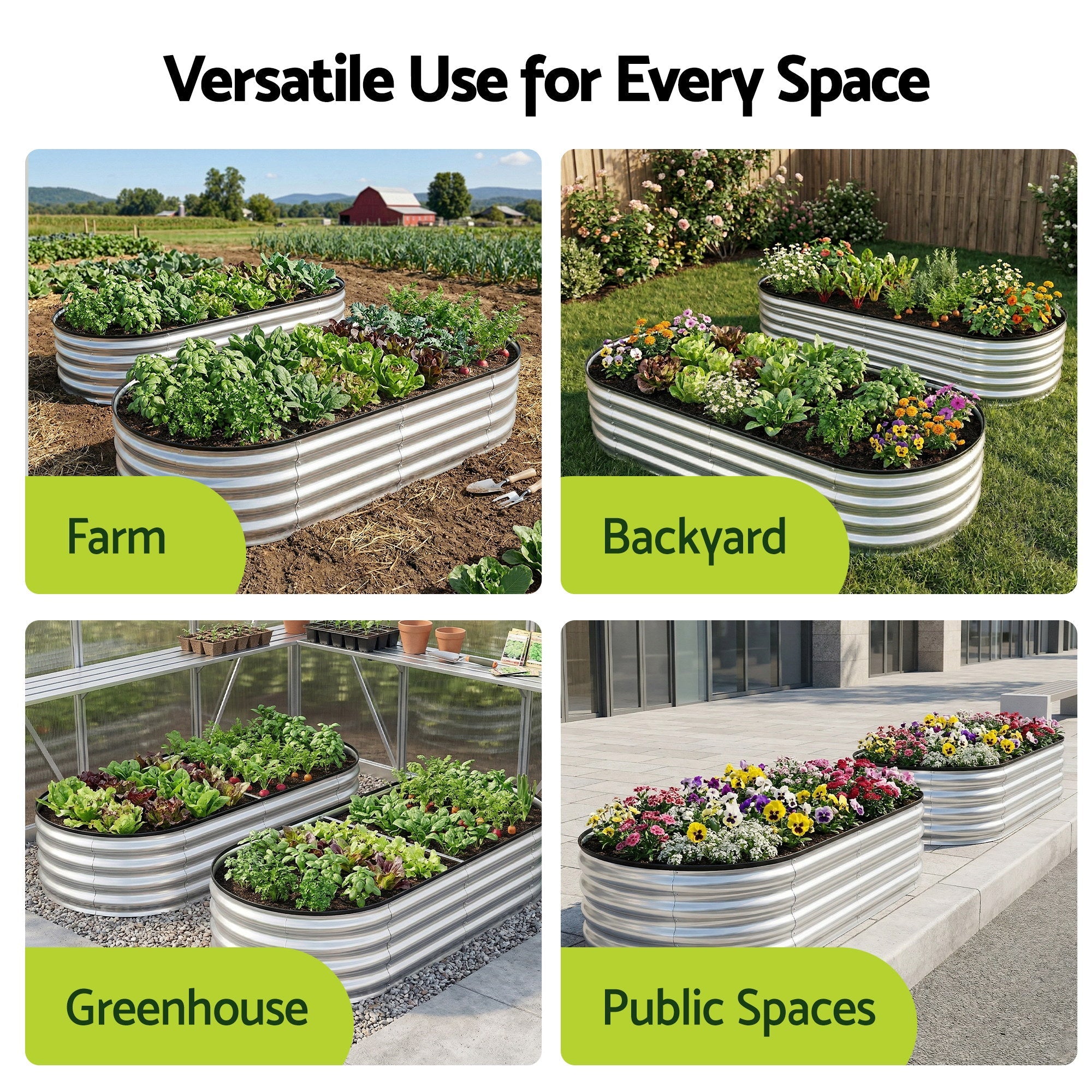 Raised Garden Bed Galvanised Oval Metal Planter Box Large Outdoor 150x70x30cm Silver - Home & Garden > Garden Beds > Garden Beds & Planters - Rivercity House & Home Co. (ABN 18 642 972 209) - Affordable Modern Furniture Australia