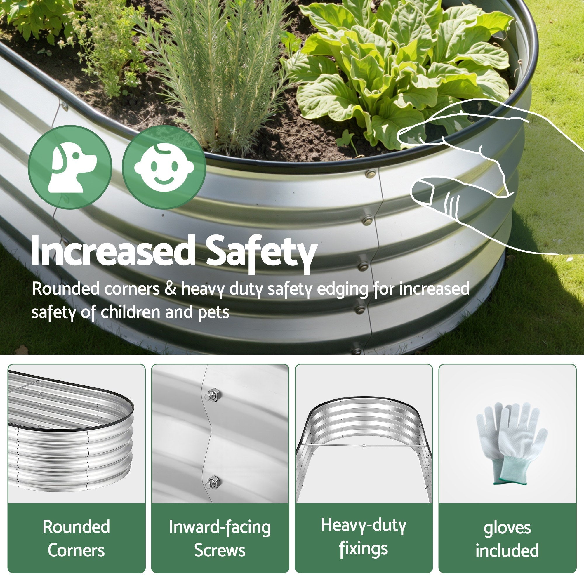Raised Garden Bed Galvanised Oval Metal Planter Box Large Outdoor 150x70x30cm Silver - Home & Garden > Garden Beds > Garden Beds & Planters - Rivercity House & Home Co. (ABN 18 642 972 209) - Affordable Modern Furniture Australia