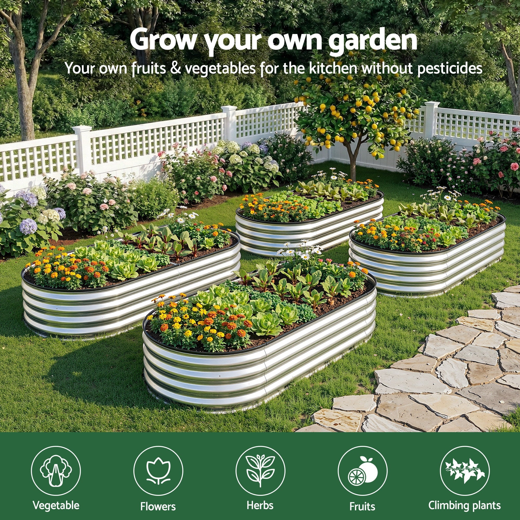 Raised Garden Bed Galvanised Oval Metal Planter Box Large Outdoor 150x70x30cm Silver - Home & Garden > Garden Beds > Garden Beds & Planters - Rivercity House & Home Co. (ABN 18 642 972 209) - Affordable Modern Furniture Australia