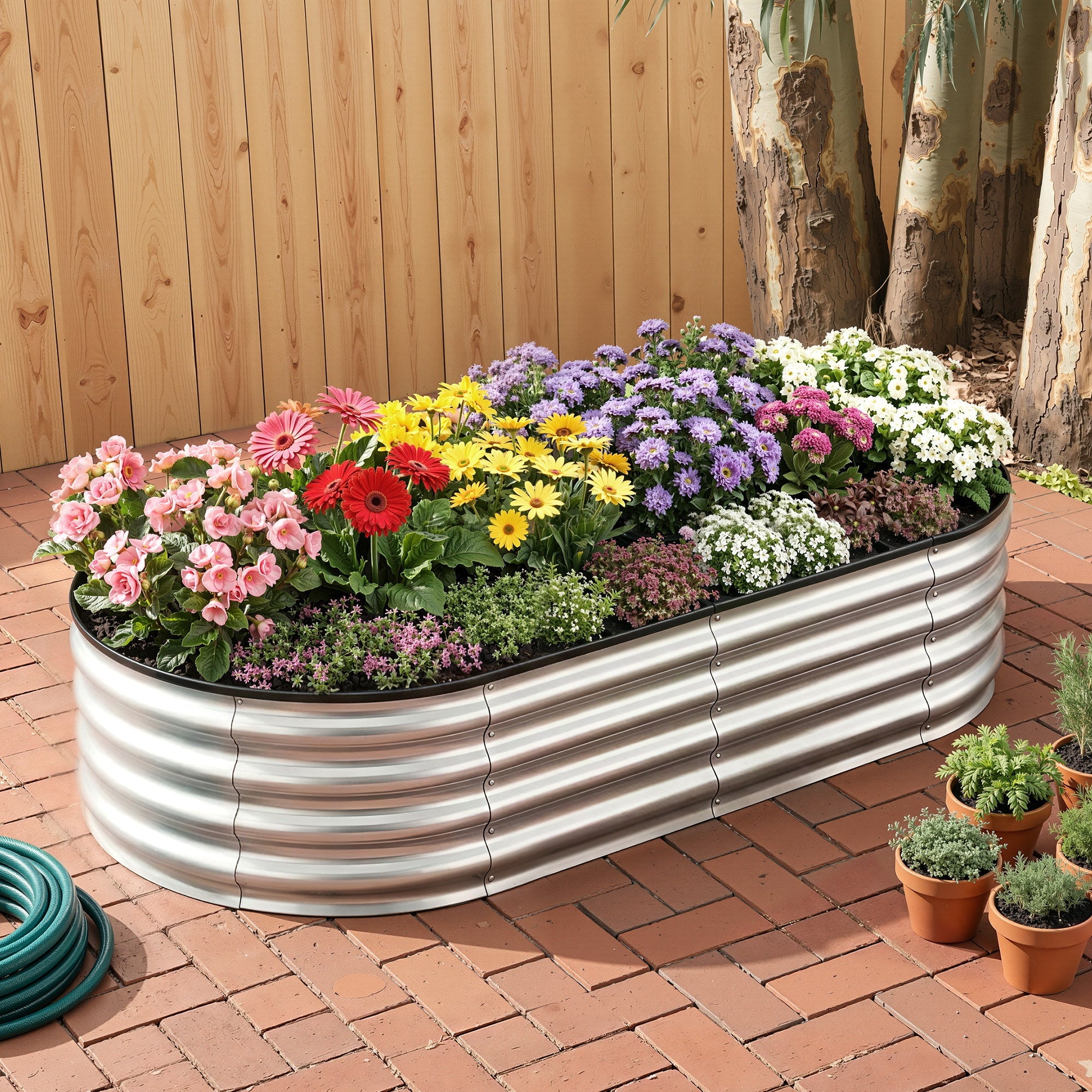 Raised Garden Bed Galvanised Oval Metal Planter Box Large Outdoor 150x70x30cm Silver - Home & Garden > Garden Beds > Garden Beds & Planters - Rivercity House & Home Co. (ABN 18 642 972 209) - Affordable Modern Furniture Australia