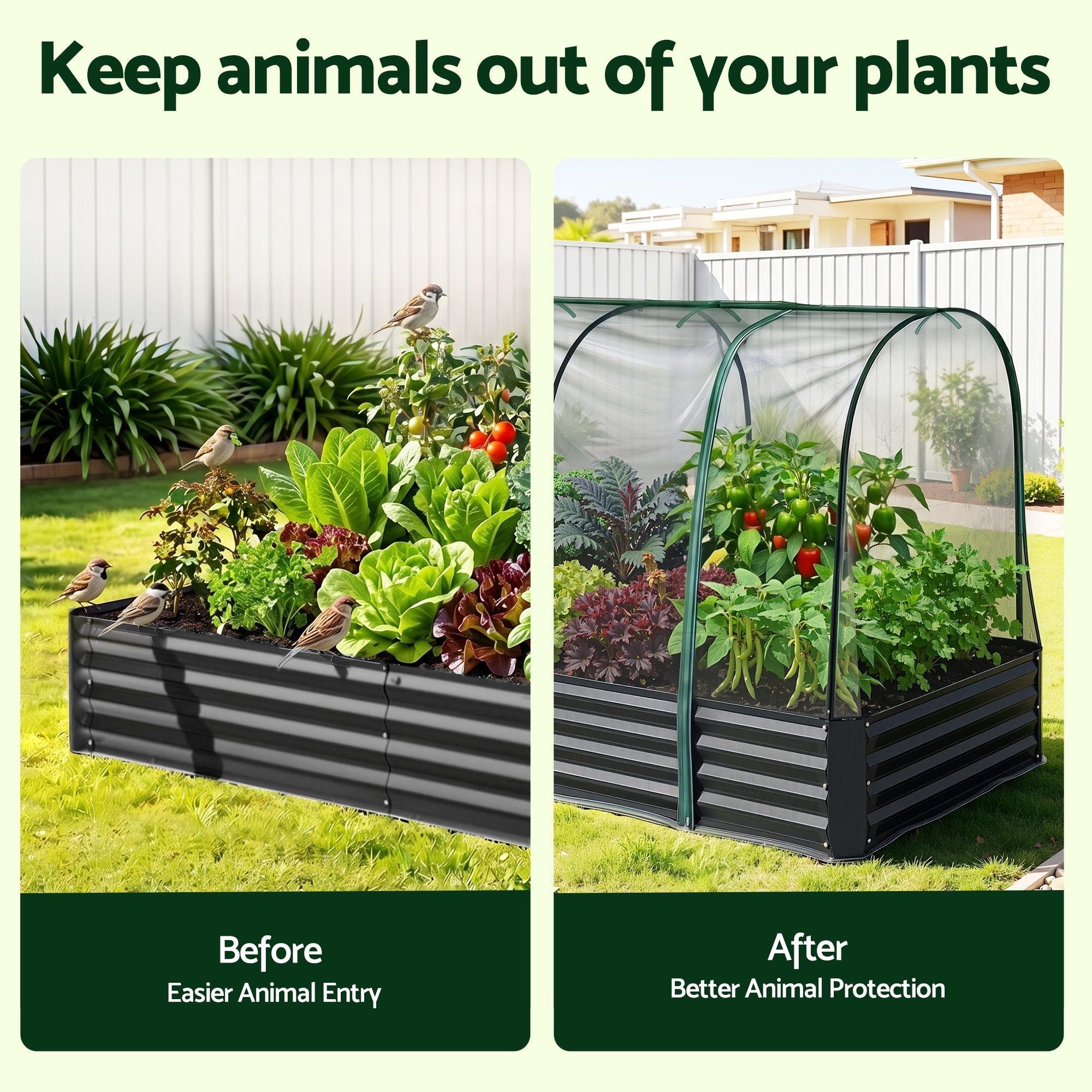 Raised Garden Bed with Mesh Netting Galvanised Planter Box Bird Proof 180x90x120cm - Home & Garden > Garden Beds > Garden Beds & Planters - Rivercity House & Home Co. (ABN 18 642 972 209) - Affordable Modern Furniture Australia