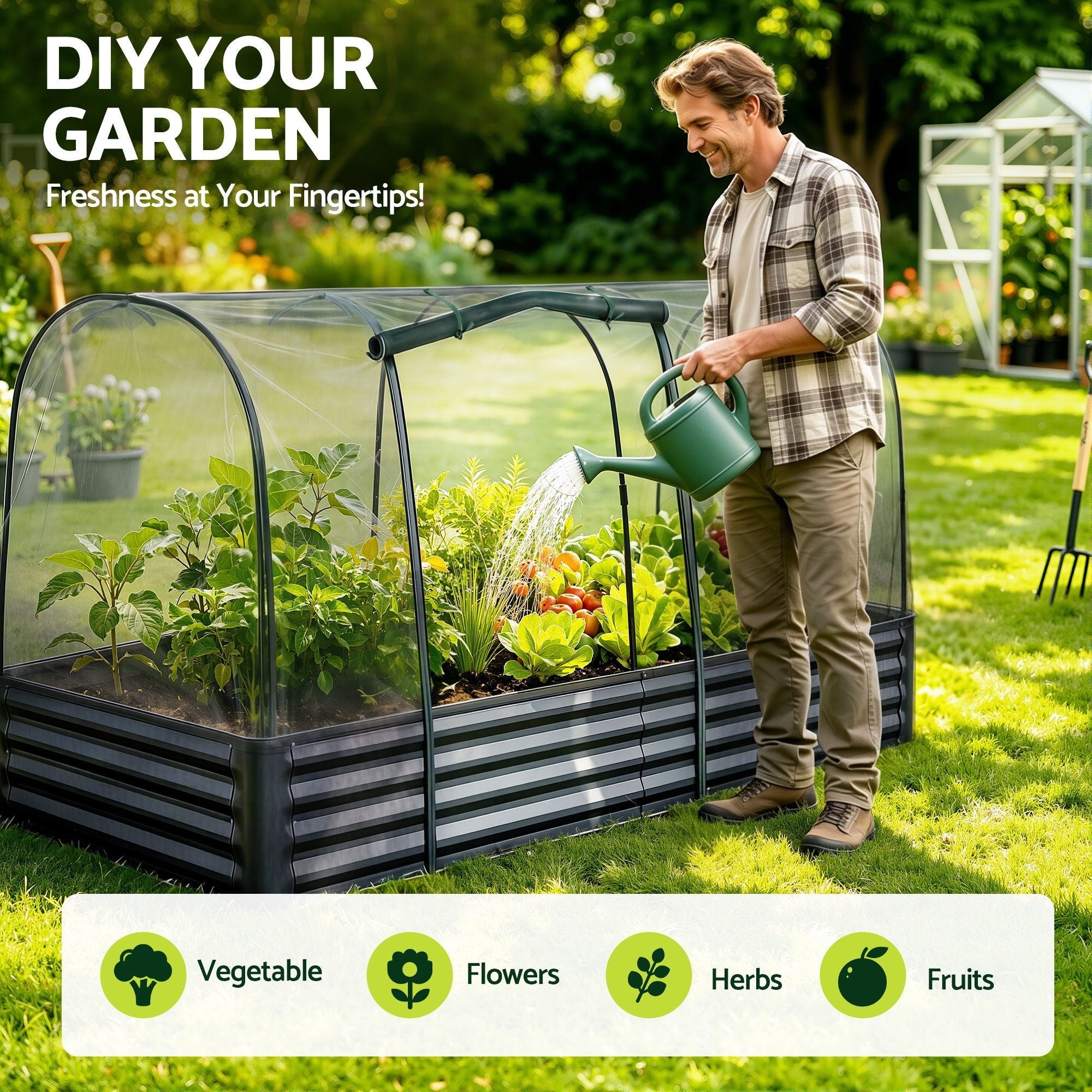 Raised Garden Bed with Mesh Netting Galvanised Planter Box Bird Proof 180x90x120cm - Home & Garden > Garden Beds > Garden Beds & Planters - Rivercity House & Home Co. (ABN 18 642 972 209) - Affordable Modern Furniture Australia