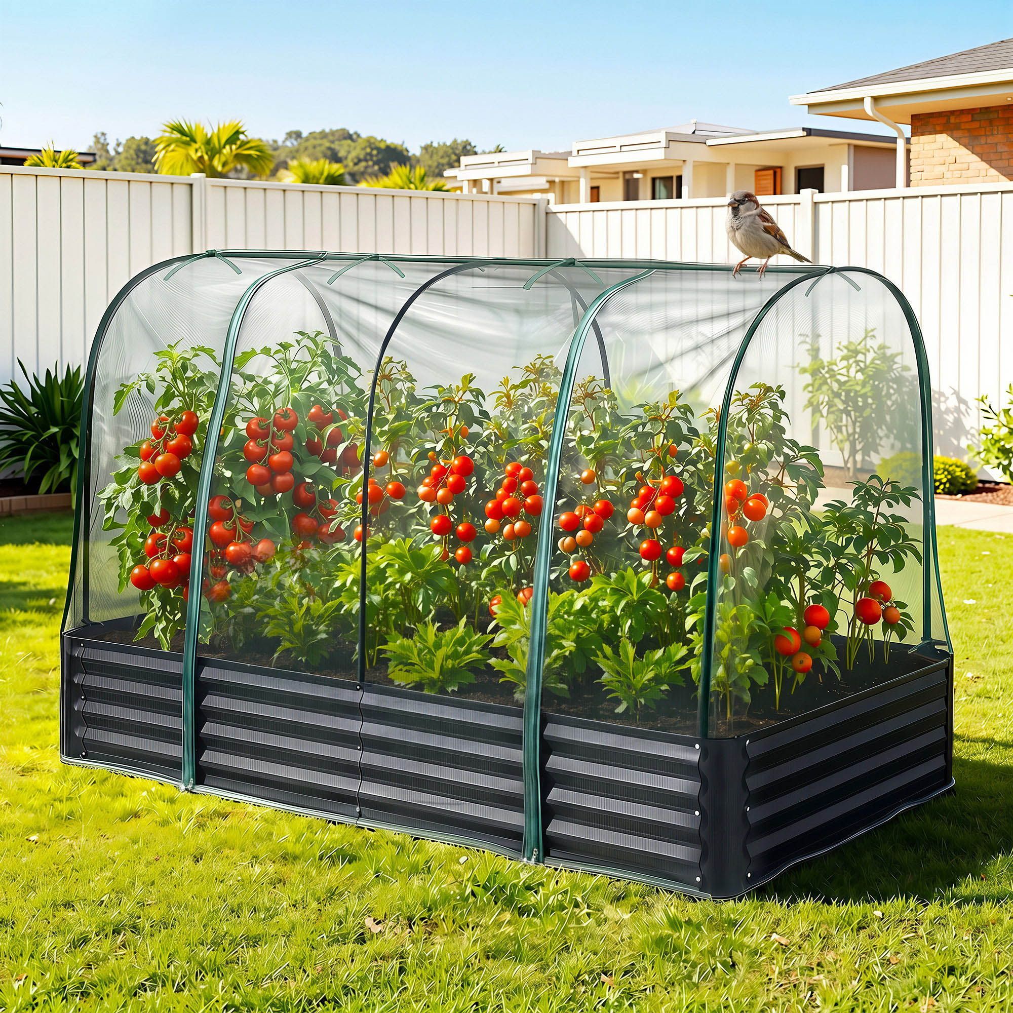 Raised Garden Bed with Mesh Netting Galvanised Planter Box Bird Proof 180x90x120cm - Home & Garden > Garden Beds > Garden Beds & Planters - Rivercity House & Home Co. (ABN 18 642 972 209) - Affordable Modern Furniture Australia
