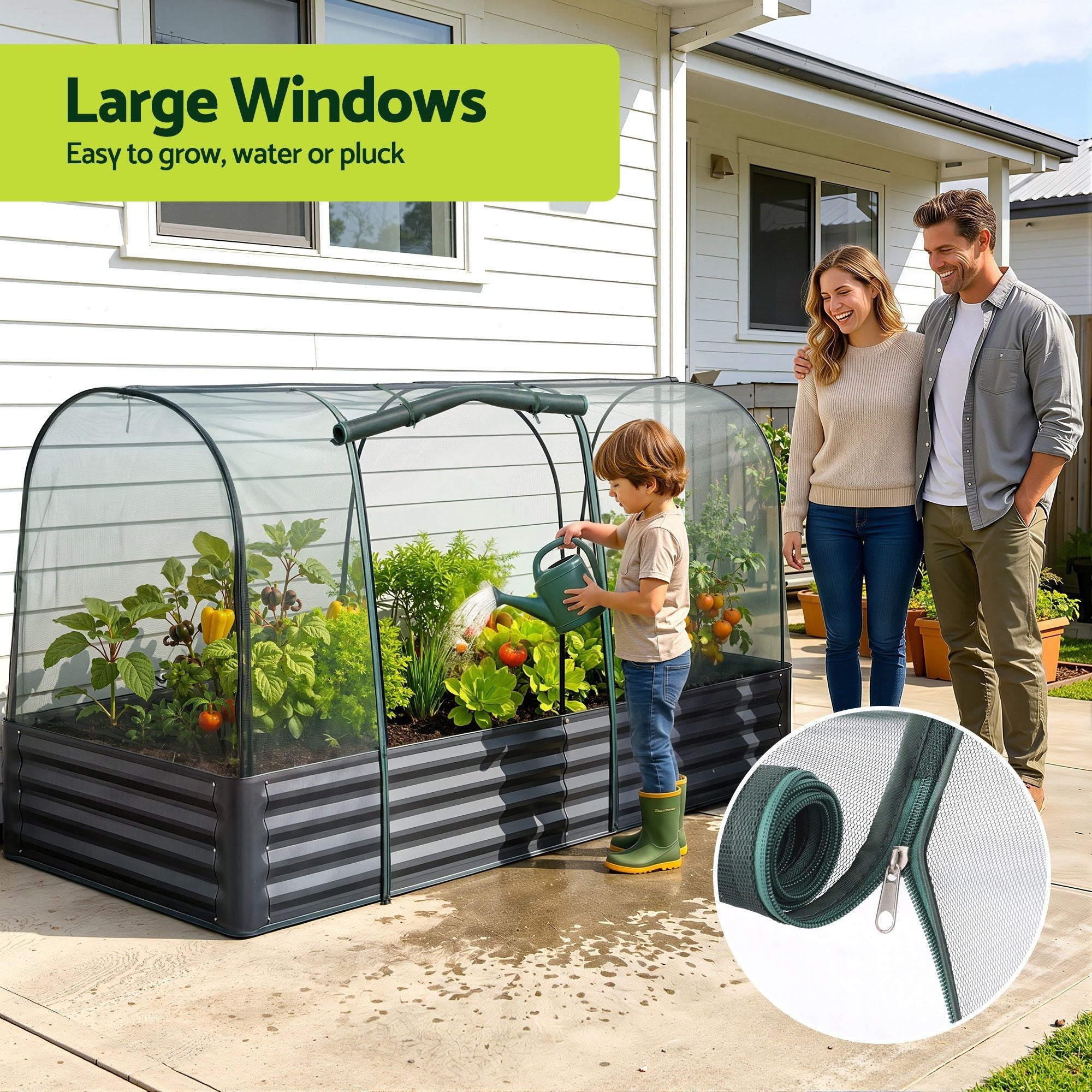 Raised Garden Bed with Mesh Netting Galvanised Planter Box Bird Proof 180x90x120cm - Home & Garden > Garden Beds > Garden Beds & Planters - Rivercity House & Home Co. (ABN 18 642 972 209) - Affordable Modern Furniture Australia