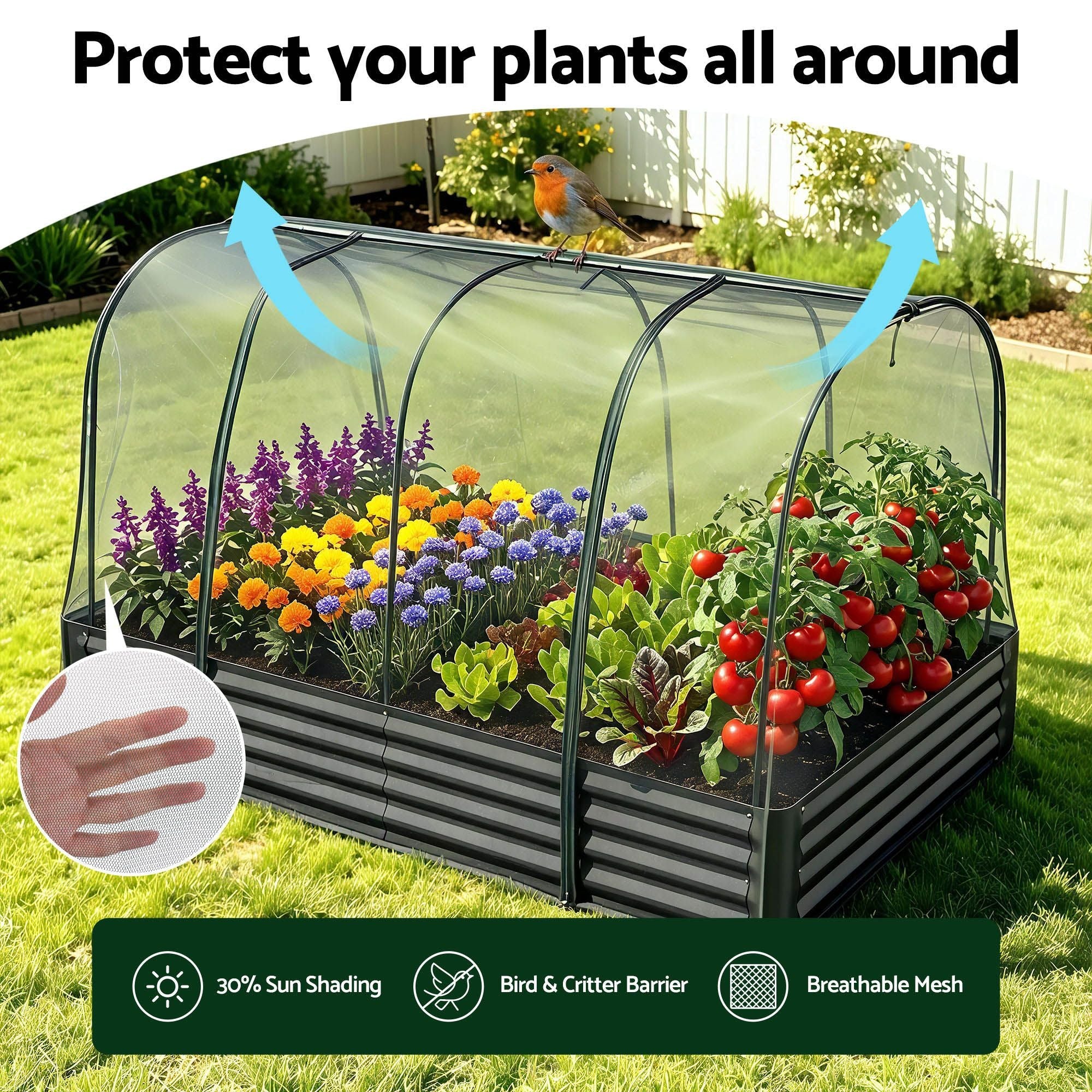 Raised Garden Bed with Mesh Netting Galvanised Planter Box Bird Proof 180x90x120cm - Home & Garden > Garden Beds > Garden Beds & Planters - Rivercity House & Home Co. (ABN 18 642 972 209) - Affordable Modern Furniture Australia