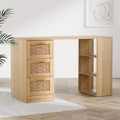 Rattan 3 Drawer Computer Desk Oak