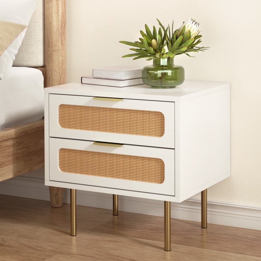 Rattan Bedside Table 2 Drawers Pine - Furniture > Bedroom > Bedside Tables - Rivercity House & Home Co. (ABN 18 642 972 209) - Affordable Modern Furniture Australia