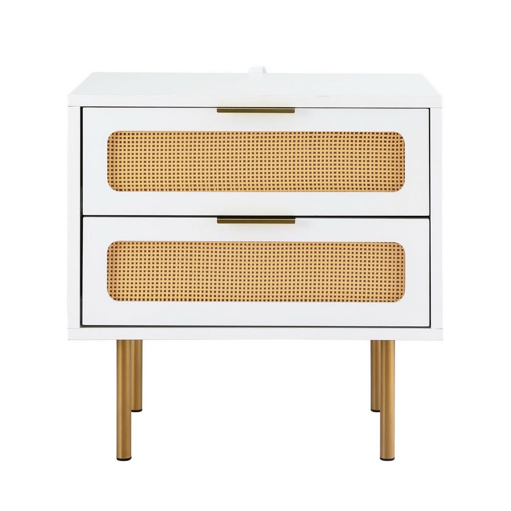 Rattan Bedside Table 2 Drawers Pine - Furniture > Bedroom > Bedside Tables - Rivercity House & Home Co. (ABN 18 642 972 209) - Affordable Modern Furniture Australia