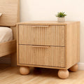 Rattan Bedside Table with 2 Drawers - Pine