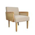 Rattan Lounge Armchair with Linen Cushion and Rubberwood Frame - Natural