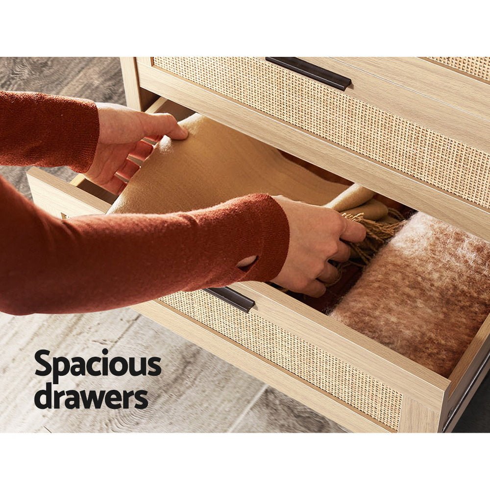 Rattan Tallboy Cabinet With 4 Drawers - Rivercity House & Home Co. (ABN 18 642 972 209) - Affordable Modern Furniture Australia