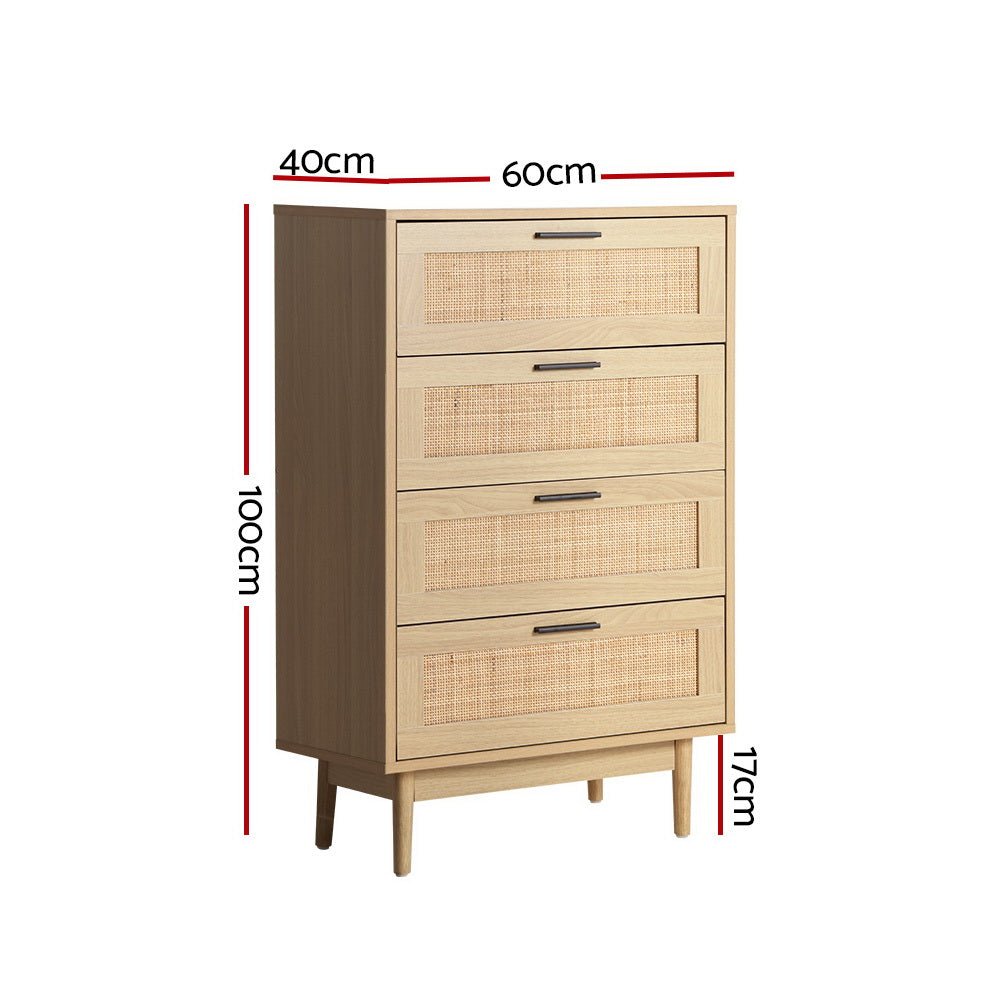 Rattan Tallboy Cabinet With 4 Drawers - Rivercity House & Home Co. (ABN 18 642 972 209) - Affordable Modern Furniture Australia