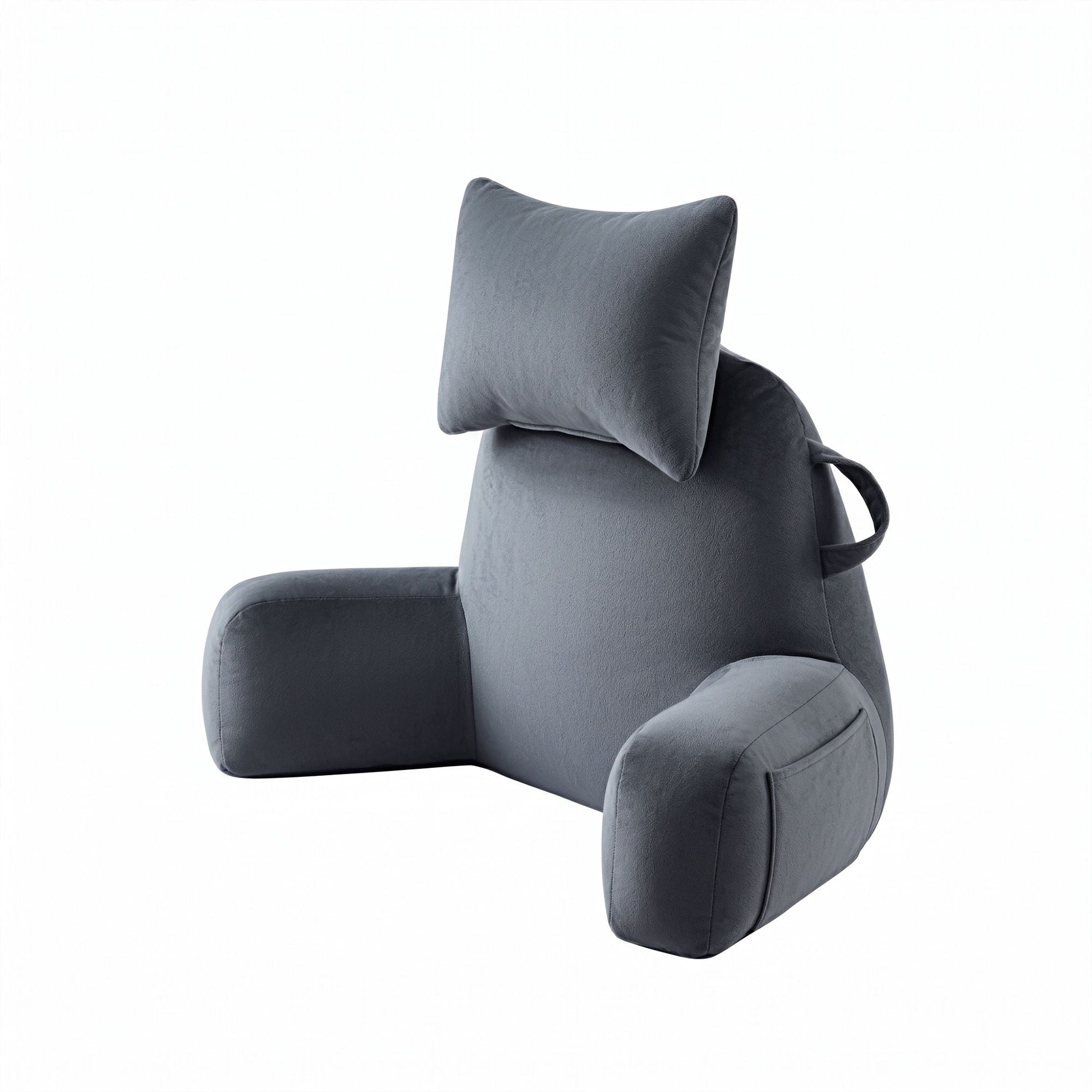 Reading Pillow with Detachable Neck Roll, Armrests, Side Pockets and Handle 100x27x60cm Back Support Pillow for Bed - Gray - Home & Garden > Bedding > Pillows - Rivercity House & Home Co. (ABN 18 642 972 209) - Affordable Modern Furniture Australia