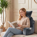 Reading Pillow with Detachable Neck Roll, Armrests, Side Pockets and Handle 100x27x60cm Back Support Pillow for Bed - Gray