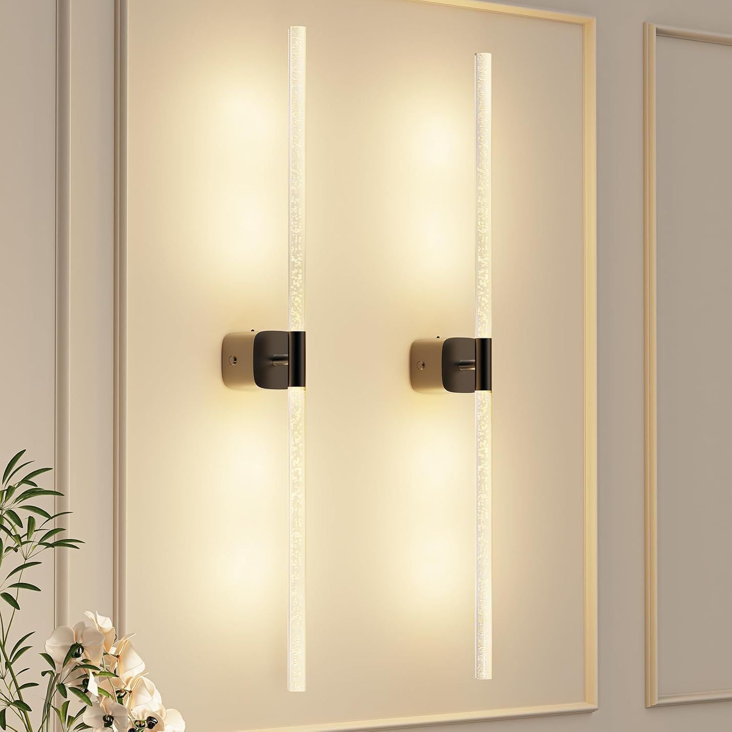 Rechargeable Battery Operated Wall Sconce Set of 2 with Remote and Touch, 31.49 Inch 360° Rotatable Wall Lights for Bedroom Living Room - Black - Home & Garden > Lighting > Wall Lights - Rivercity House & Home Co. (ABN 18 642 972 209) - Affordable Modern Furniture Australia