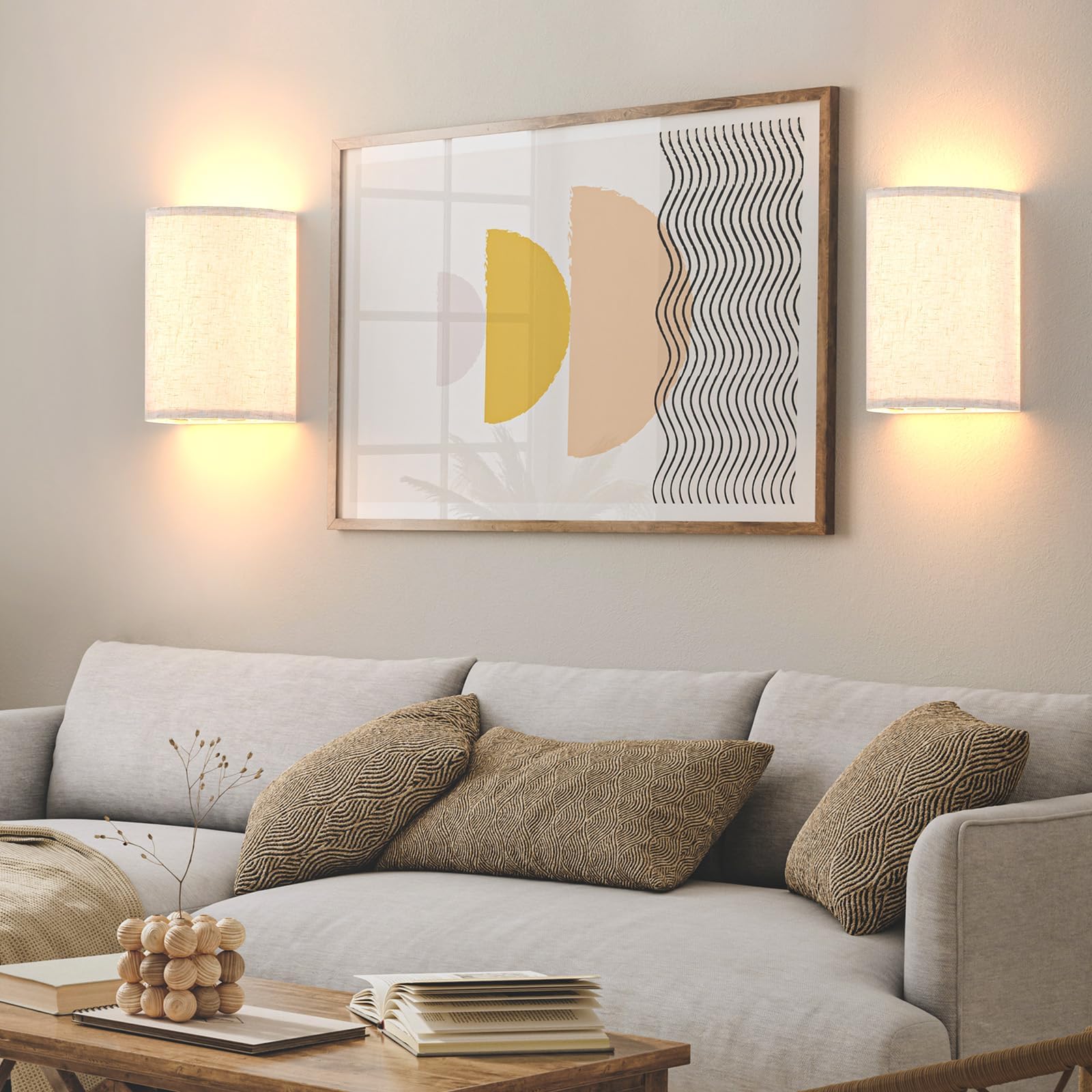 Rechargeable Battery Operated Wall Sconces Set of 2 with Remote, 3-Color Dimmable Fabric Wireless Wall Lamps with Timer for Bedroom Living Room - Multi-Color - Home & Garden > Lighting > Wall Lights - Rivercity House & Home Co. (ABN 18 642 972 209) - Affordable Modern Furniture Australia