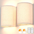 Rechargeable Battery Operated Wall Sconces Set of 2 with Remote, 3-Color Dimmable Fabric Wireless Wall Lamps with Timer for Bedroom Living Room - Multi-Color