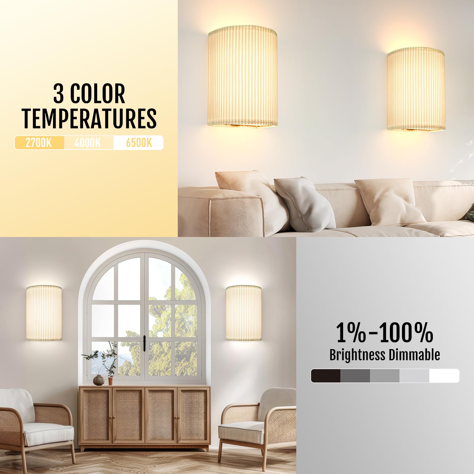 Rechargeable Battery Operated Wall Sconces Set of 2 with Remote, RGB 3 Colors 10 Brightness Levels, Timer - Multi-Color - Home & Garden > Lighting > Wall Lights - Rivercity House & Home Co. (ABN 18 642 972 209) - Affordable Modern Furniture Australia