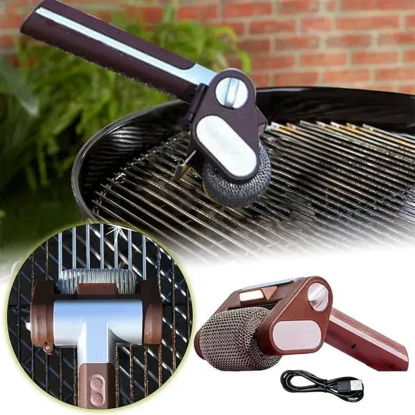 Rechargeable Cordless Electric BBQ Grill Cleaner with Stainless Steel Roller and LED Light - Brown - Home & Garden > BBQ > BBQ Cleaning - Rivercity House & Home Co. (ABN 18 642 972 209) - Affordable Modern Furniture Australia