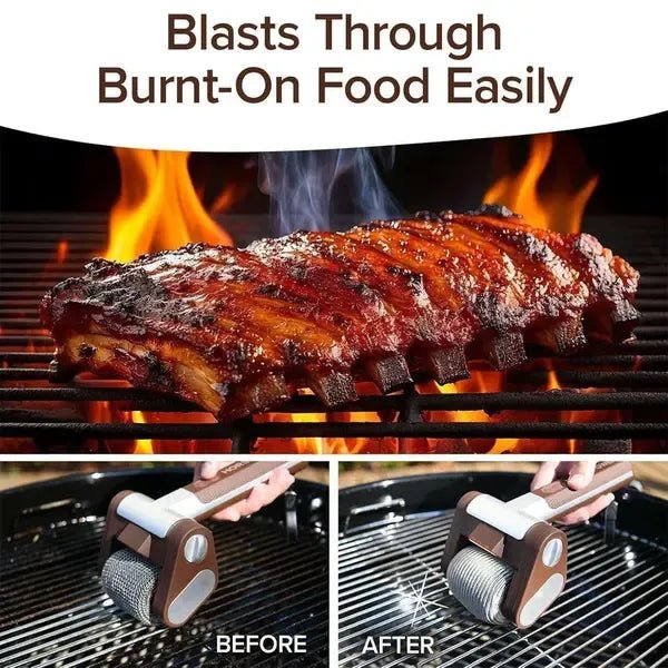 Rechargeable Cordless Electric BBQ Grill Cleaner with Stainless Steel Roller and LED Light - Brown - Home & Garden > BBQ > BBQ Cleaning - Rivercity House & Home Co. (ABN 18 642 972 209) - Affordable Modern Furniture Australia