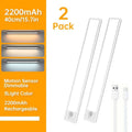 Rechargeable Motion Sensor LED Light Bar 2-Pack Dimmable 3 Colour Options - Silver
