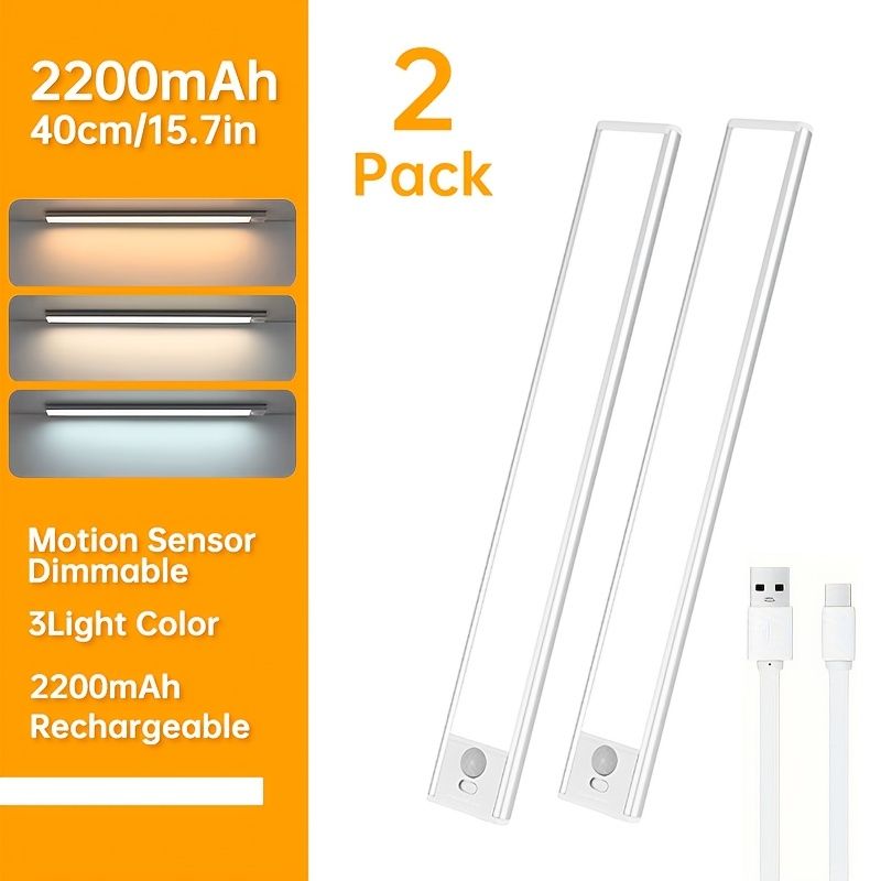 Rechargeable Motion Sensor LED Light Bar 2-Pack Dimmable 3 Colour Options - Silver - Home & Garden > Lighting > Night Lights & Ambient Lighting - Rivercity House & Home Co. (ABN 18 642 972 209) - Affordable Modern Furniture Australia