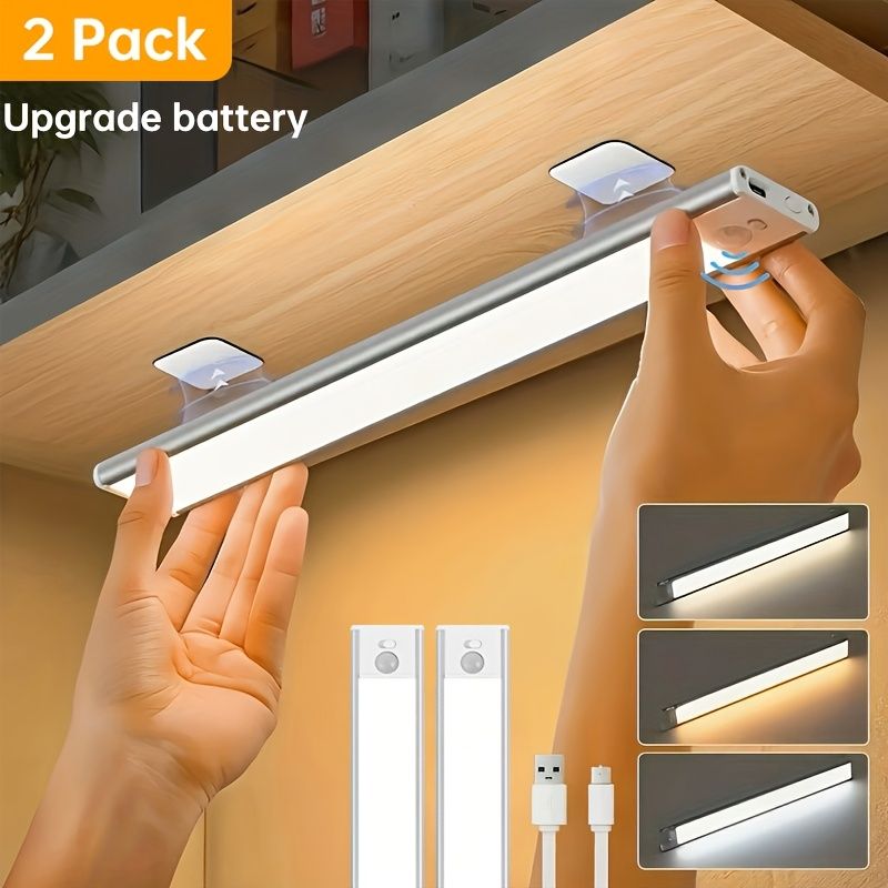 Rechargeable Motion Sensor LED Light Bar 2-Pack Dimmable 3 Colour Options - Silver - Home & Garden > Lighting > Night Lights & Ambient Lighting - Rivercity House & Home Co. (ABN 18 642 972 209) - Affordable Modern Furniture Australia