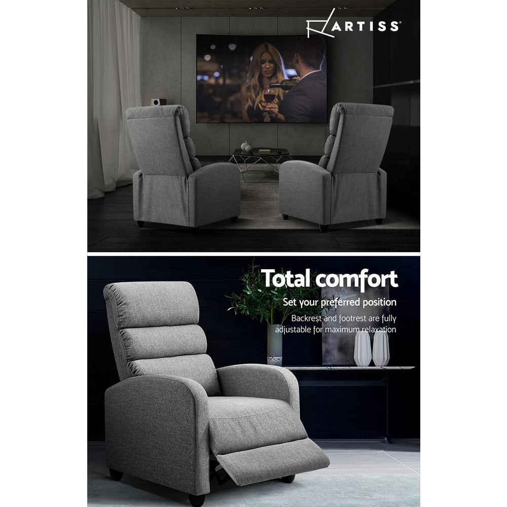 Recliner Armchair Grey Fabric Bolivia - Furniture > Bar Stools & Chairs > Arm Chairs & Recliners - Rivercity House & Home Co. (ABN 18 642 972 209) - Affordable Modern Furniture Australia