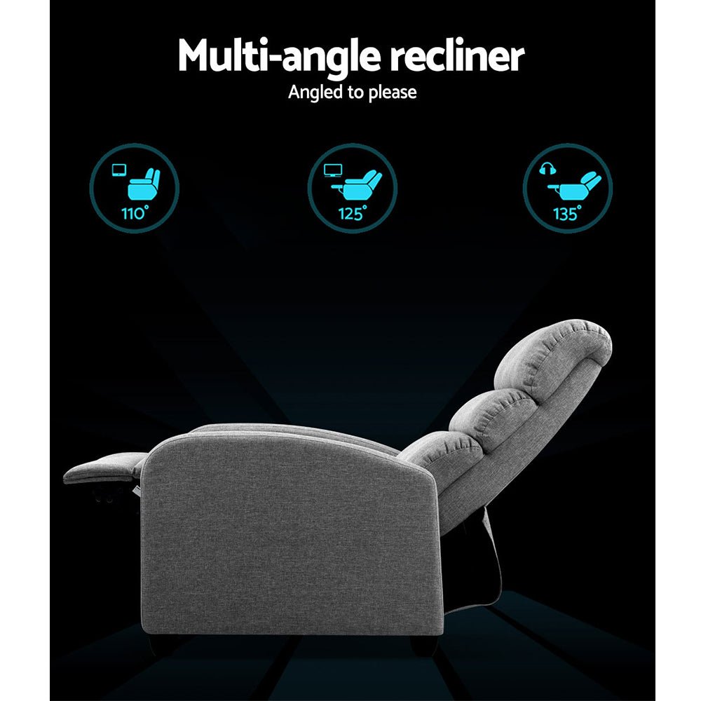 Recliner Armchair Grey Fabric Bolivia - Furniture > Bar Stools & Chairs > Arm Chairs & Recliners - Rivercity House & Home Co. (ABN 18 642 972 209) - Affordable Modern Furniture Australia