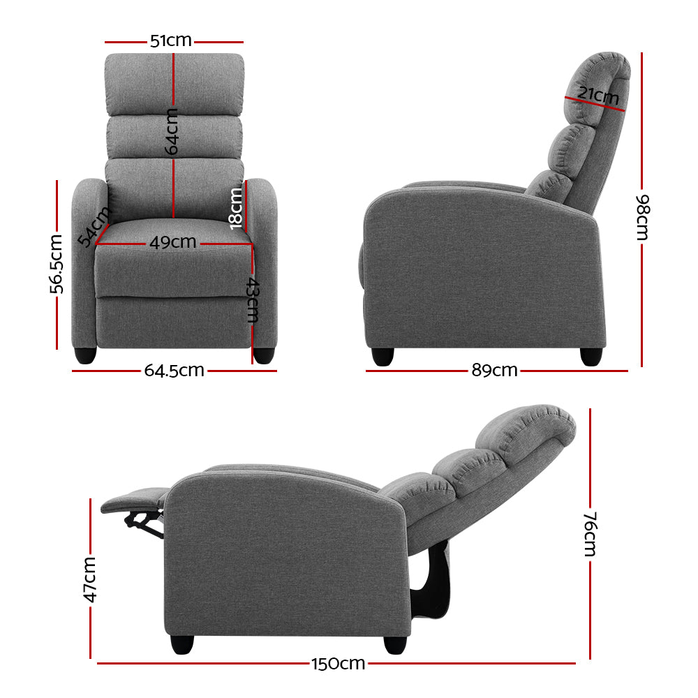 Recliner Armchair Grey Fabric Bolivia - Furniture > Bar Stools & Chairs > Arm Chairs & Recliners - Rivercity House & Home Co. (ABN 18 642 972 209) - Affordable Modern Furniture Australia