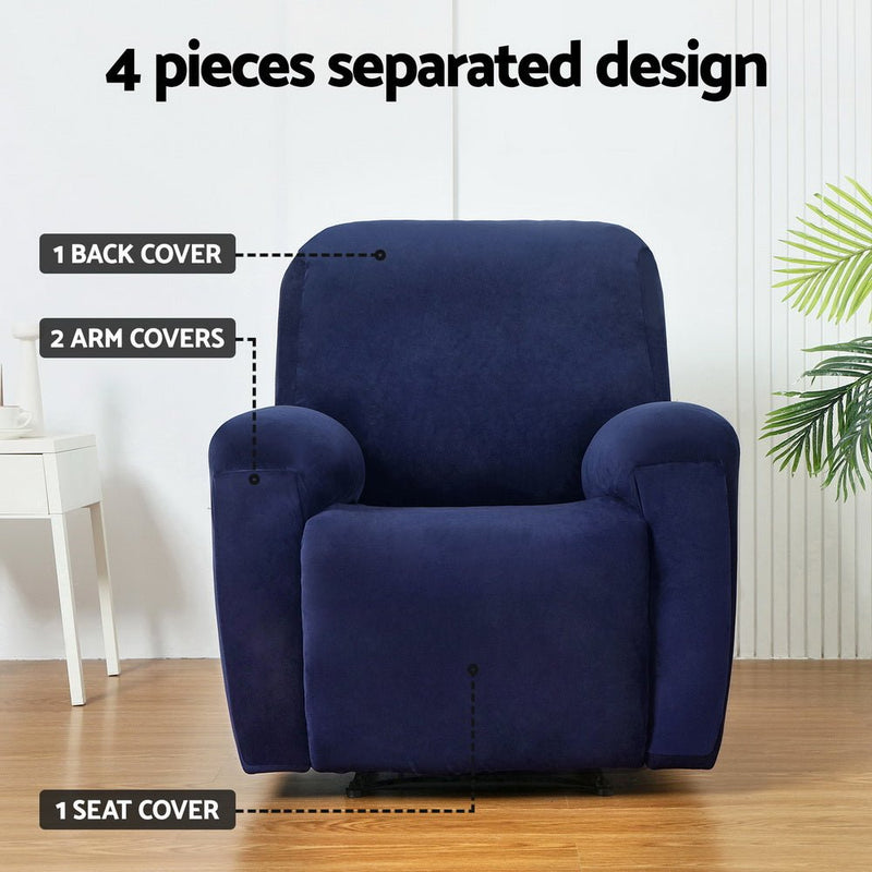 Recliner Chair Covers 1 Seater Velvet Navy - Furniture > Bar Stools & Chairs - Rivercity House & Home Co. (ABN 18 642 972 209) - Affordable Modern Furniture Australia