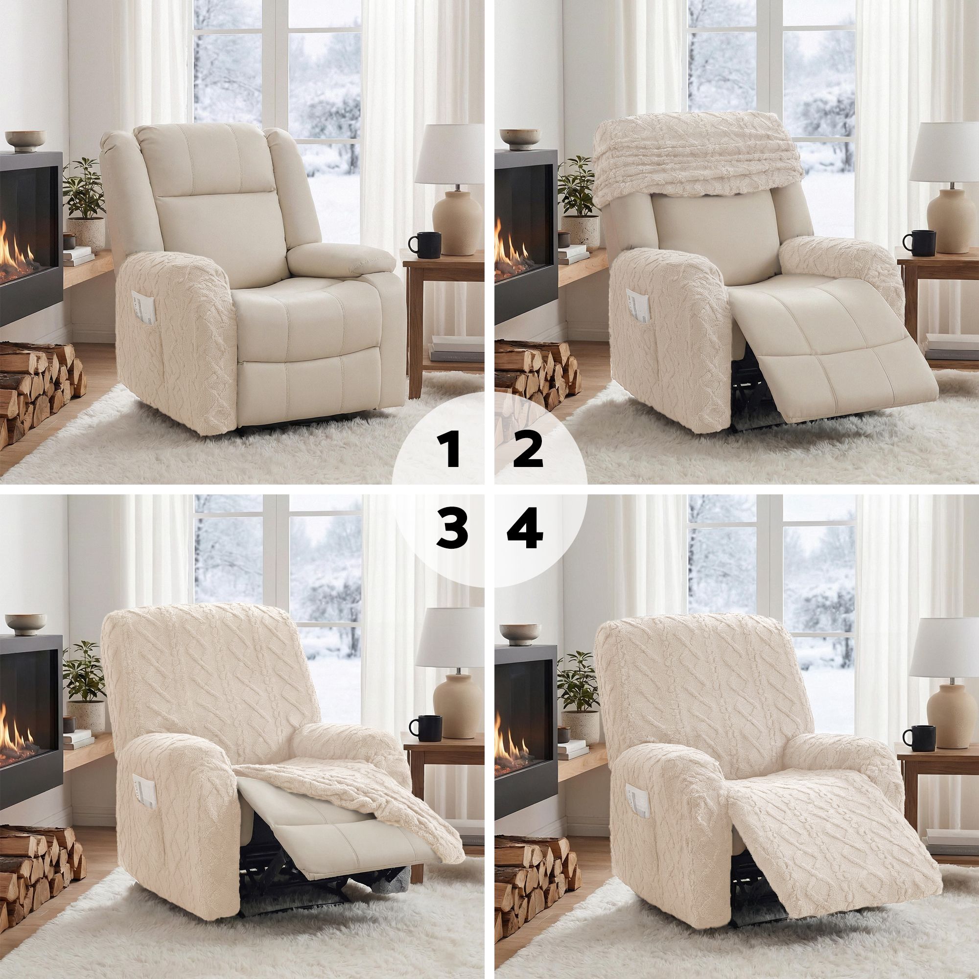 Recliner Chair Covers with Storage Side Pockets Beige - Furniture > Bar Stools & Chairs > Arm Chairs & Recliners - Rivercity House & Home Co. (ABN 18 642 972 209) - Affordable Modern Furniture Australia