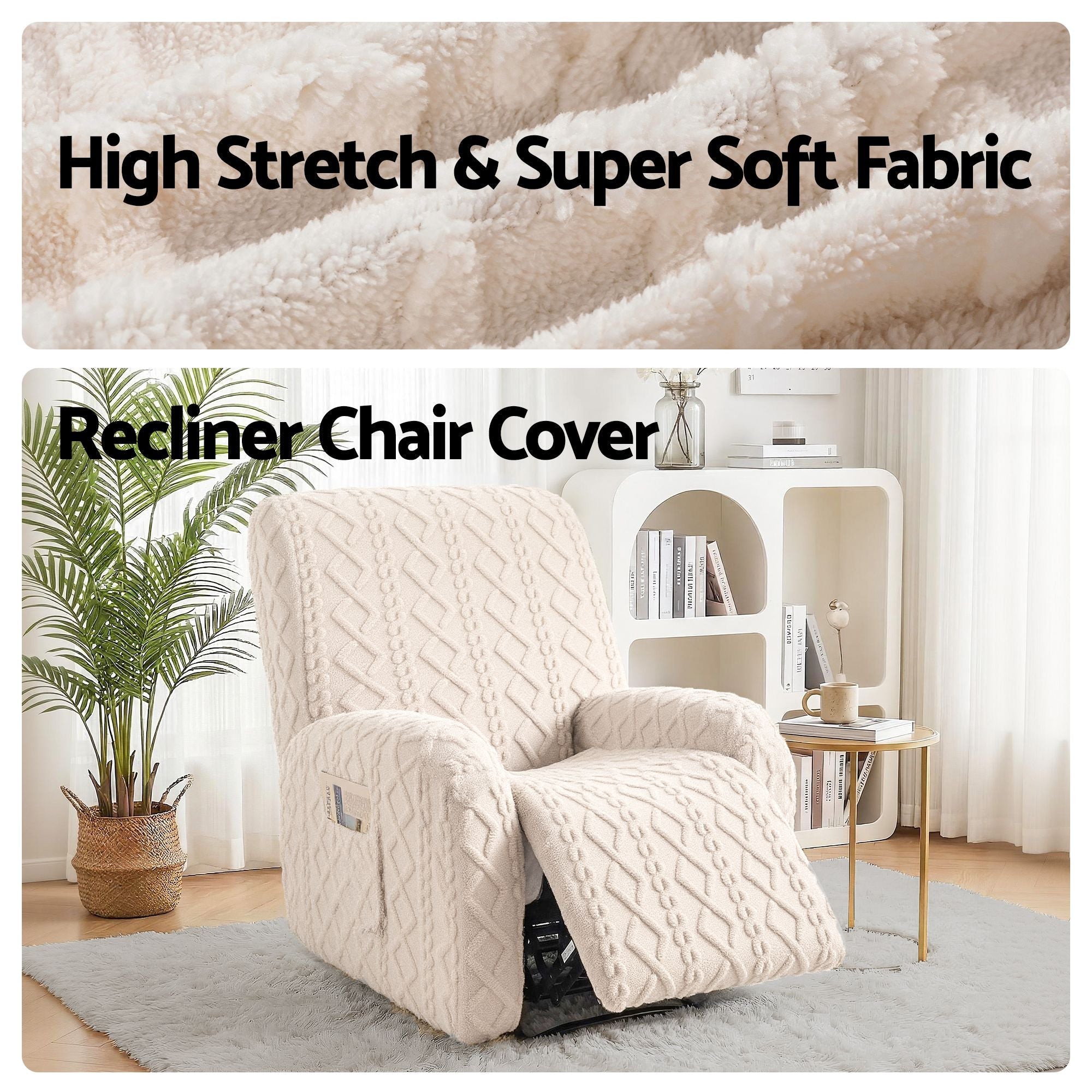 Recliner Chair Covers with Storage Side Pockets Beige - Furniture > Bar Stools & Chairs > Arm Chairs & Recliners - Rivercity House & Home Co. (ABN 18 642 972 209) - Affordable Modern Furniture Australia