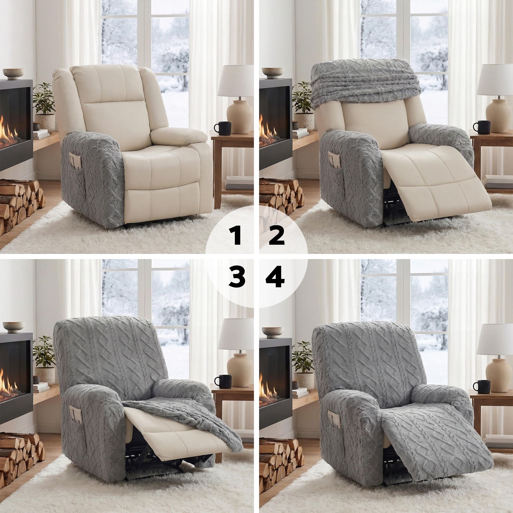 Recliner Chair Covers with Storage Side Pockets Grey - Furniture > Bar Stools & Chairs > Arm Chairs & Recliners - Rivercity House & Home Co. (ABN 18 642 972 209) - Affordable Modern Furniture Australia