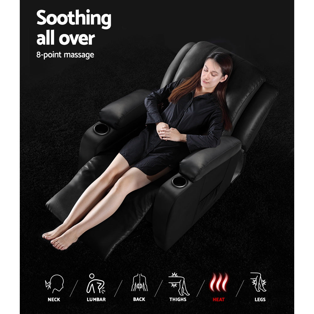 Recliner Chair Electric Heated Massage Chairs Faux Leather Cabin - Furniture > Bar Stools & Chairs > Massage Chairs - Rivercity House & Home Co. (ABN 18 642 972 209) - Affordable Modern Furniture Australia