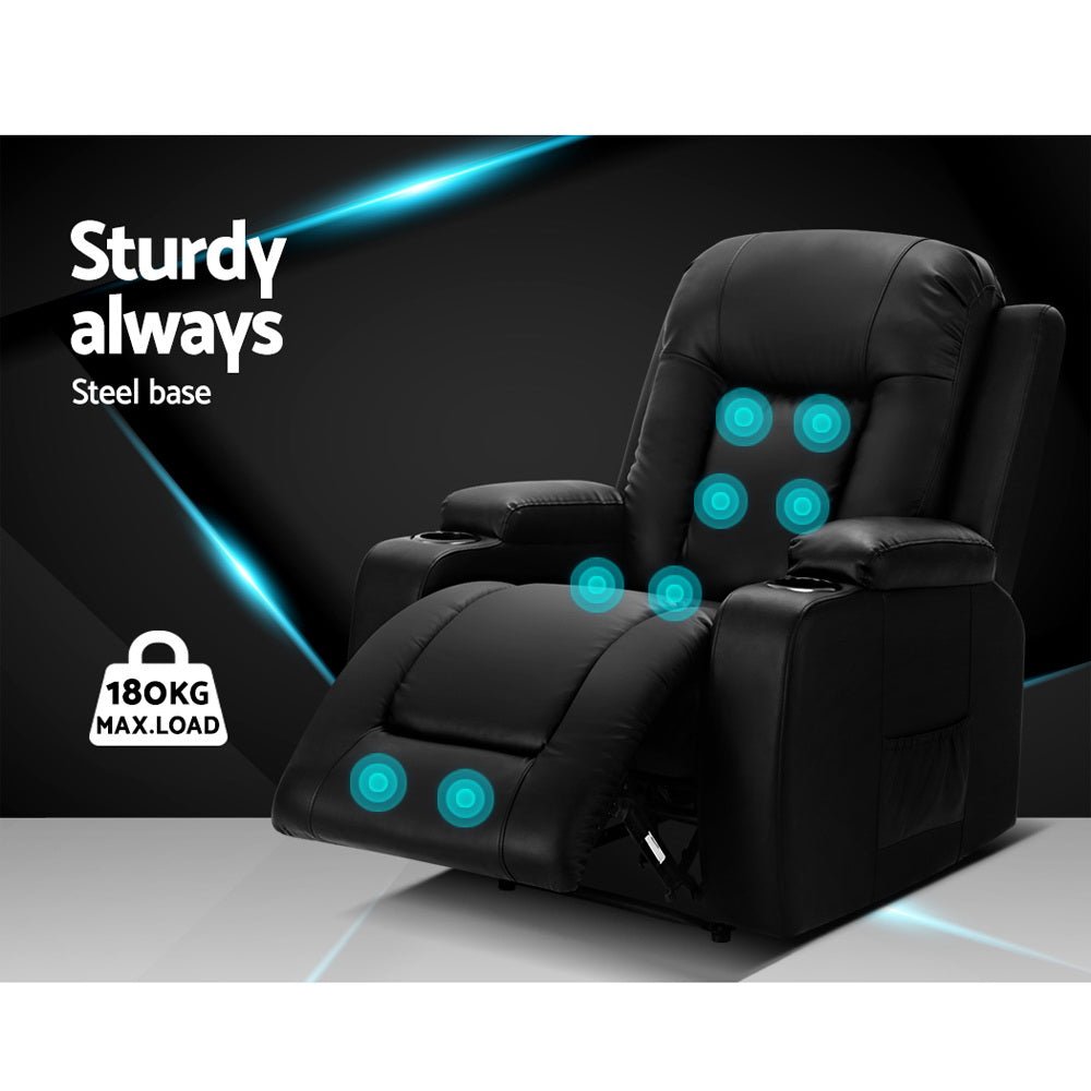 Recliner Chair Electric Heated Massage Chairs Faux Leather Cabin - Furniture > Bar Stools & Chairs > Massage Chairs - Rivercity House & Home Co. (ABN 18 642 972 209) - Affordable Modern Furniture Australia