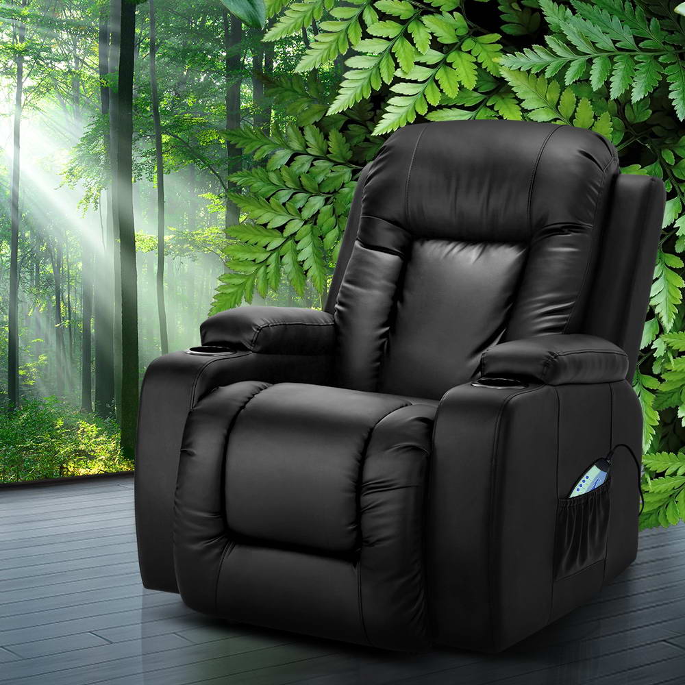 Recliner Chair Electric Heated Massage Chairs Faux Leather Cabin - Furniture > Bar Stools & Chairs > Massage Chairs - Rivercity House & Home Co. (ABN 18 642 972 209) - Affordable Modern Furniture Australia