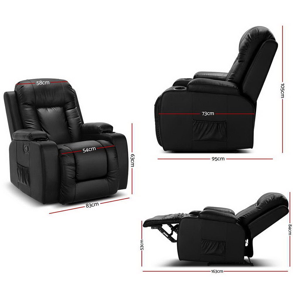 Recliner Chair Electric Heated Massage Chairs Faux Leather Cabin - Furniture > Bar Stools & Chairs > Massage Chairs - Rivercity House & Home Co. (ABN 18 642 972 209) - Affordable Modern Furniture Australia