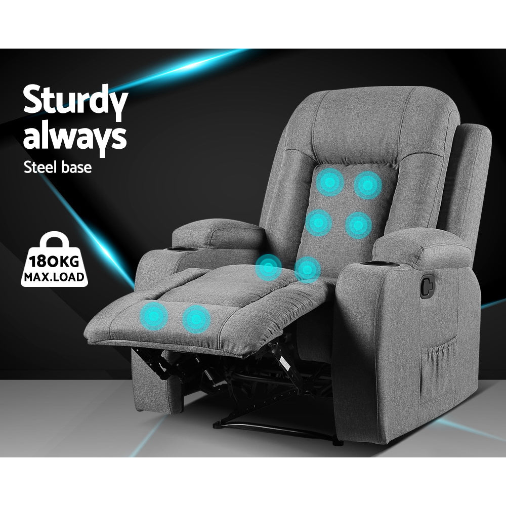 Recliner Chair Electric Massage Chair Fabric Lounge Sofa Heated Grey - Rivercity House & Home Co. (ABN 18 642 972 209) - Affordable Modern Furniture Australia