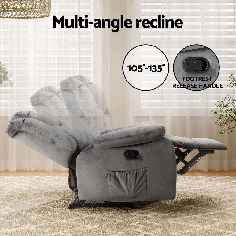 Recliner Chair Electric Massage Chair Velvet Lounge Sofa Heated Grey - Furniture > Bar Stools & Chairs > Massage Chairs - Rivercity House & Home Co. (ABN 18 642 972 209) - Affordable Modern Furniture Australia