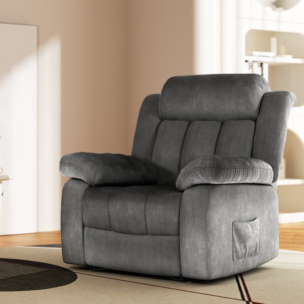 Recliner Chair Electric Massage Chair Velvet Lounge Sofa Heated Grey - Furniture > Bar Stools & Chairs > Massage Chairs - Rivercity House & Home Co. (ABN 18 642 972 209) - Affordable Modern Furniture Australia