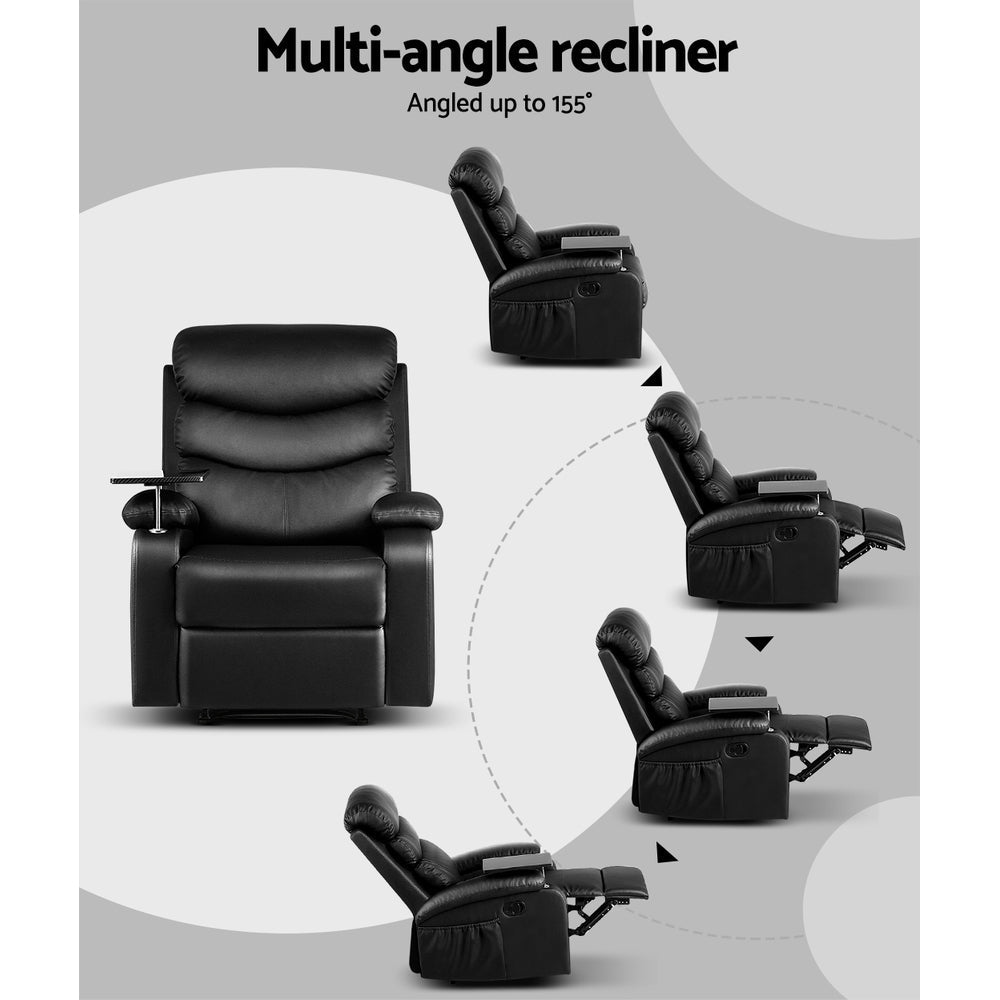 Recliner Chair Leather Black Tray Table Erika - Furniture > Bar Stools & Chairs > Arm Chairs & Recliners - Rivercity House & Home Co. (ABN 18 642 972 209) - Affordable Modern Furniture Australia