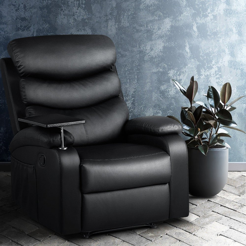 Recliner Chair Leather Black Tray Table Erika - Furniture > Bar Stools & Chairs > Arm Chairs & Recliners - Rivercity House & Home Co. (ABN 18 642 972 209) - Affordable Modern Furniture Australia