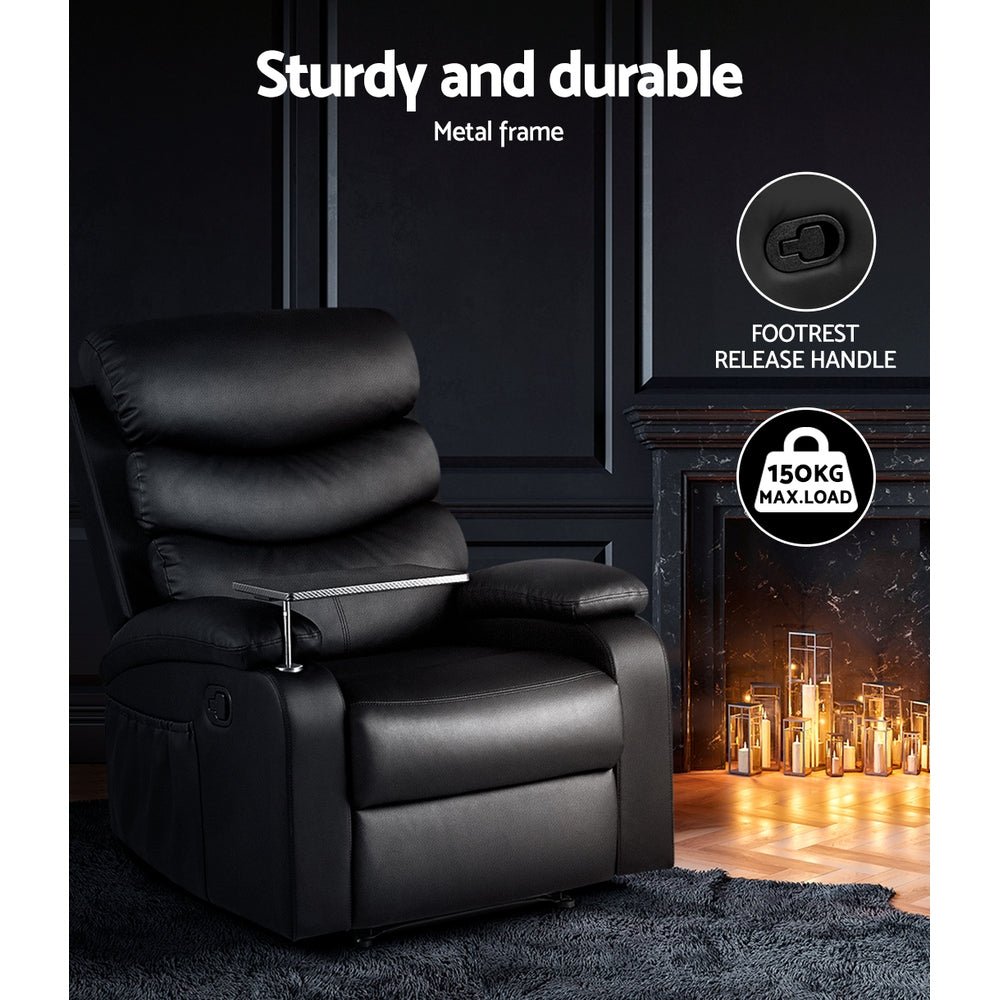 Recliner Chair Leather Black Tray Table Erika - Furniture > Bar Stools & Chairs > Arm Chairs & Recliners - Rivercity House & Home Co. (ABN 18 642 972 209) - Affordable Modern Furniture Australia