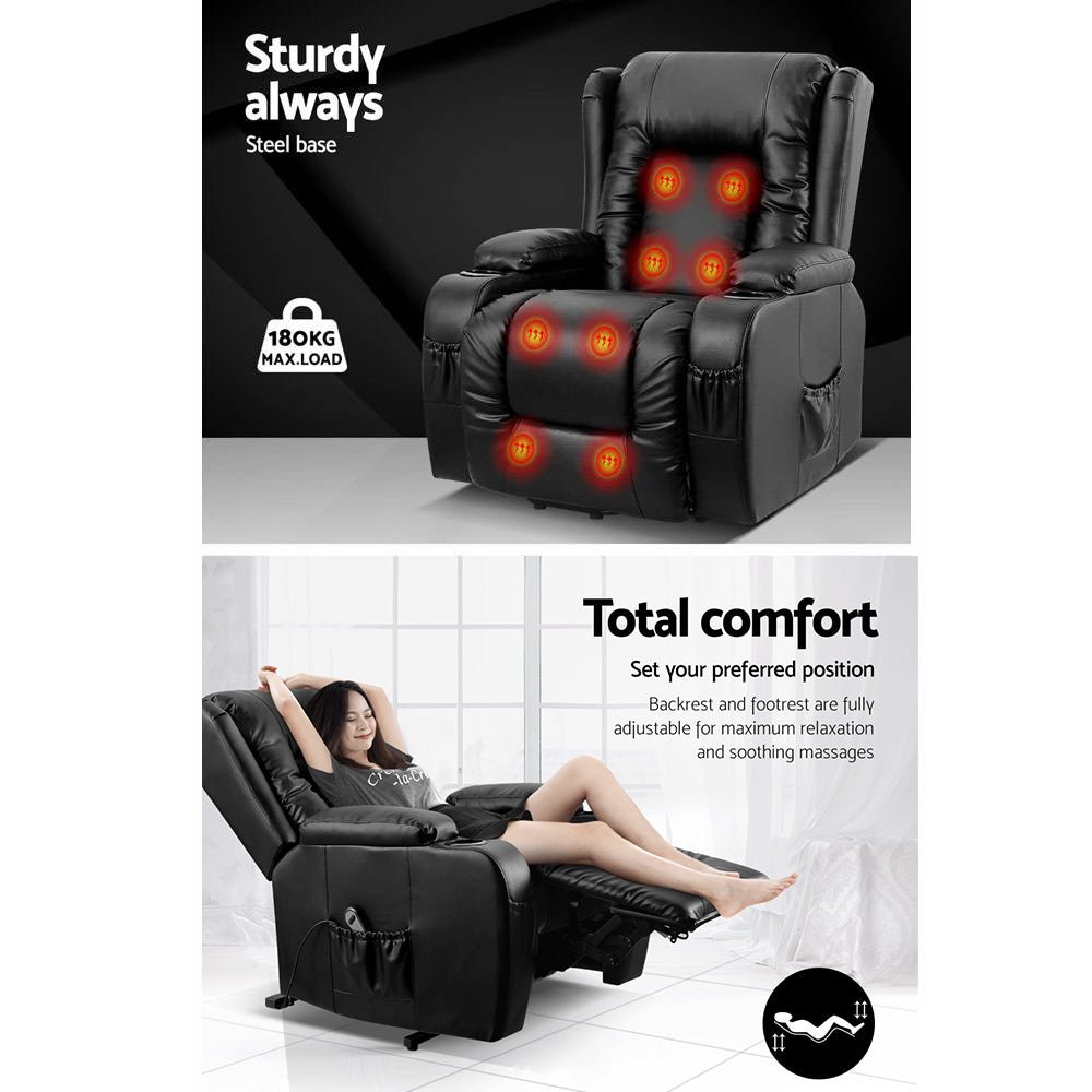 Recliner Chair Lift Assist Heated Massage Chair Leather Rukwa - Furniture > Bar Stools & Chairs > Massage Chairs - Rivercity House & Home Co. (ABN 18 642 972 209) - Affordable Modern Furniture Australia