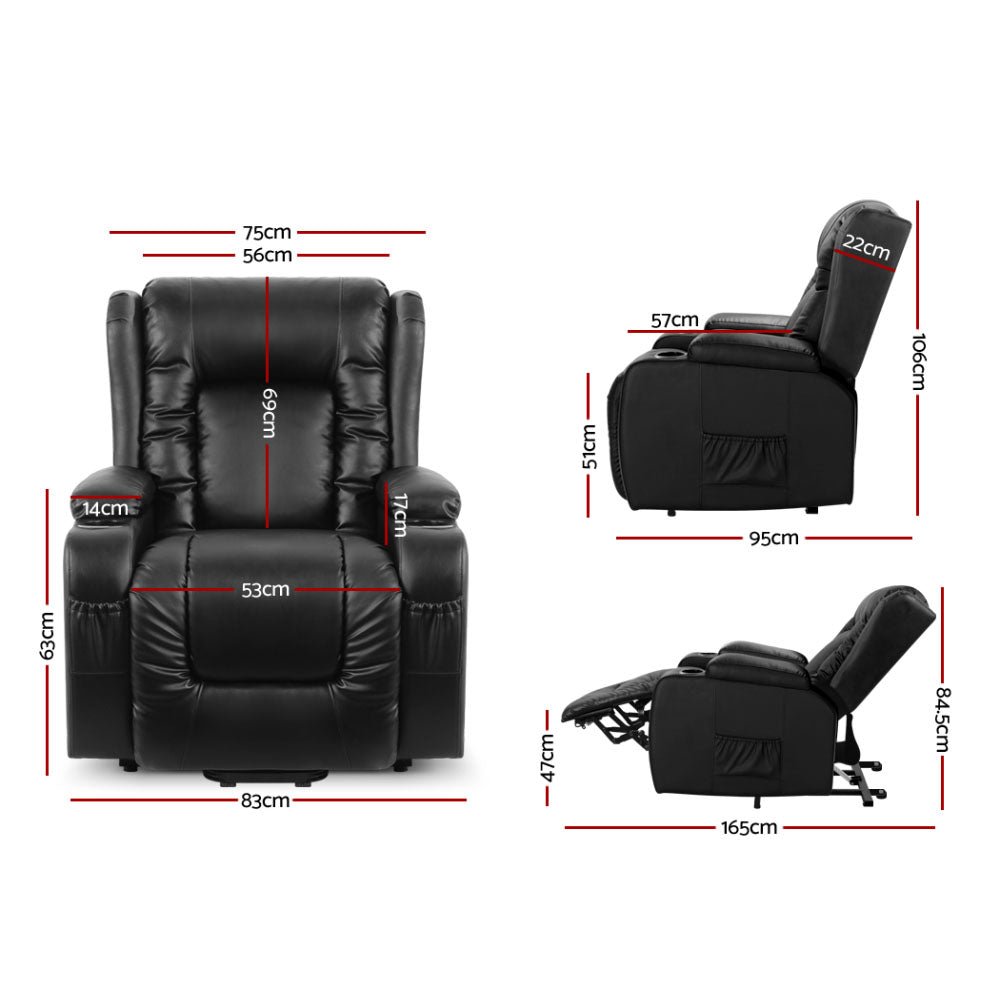Recliner Chair Lift Assist Heated Massage Chair Leather Rukwa - Furniture > Bar Stools & Chairs > Massage Chairs - Rivercity House & Home Co. (ABN 18 642 972 209) - Affordable Modern Furniture Australia