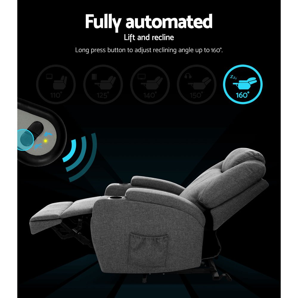 Recliner Chair Lift Assist Heated Massage Chair Velvet Milio - Furniture > Bar Stools & Chairs > Massage Chairs - Rivercity House & Home Co. (ABN 18 642 972 209) - Affordable Modern Furniture Australia